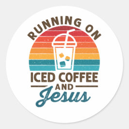 Op Iced Coffee en Jesus Retro Ronde Sticker