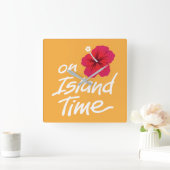 Op Island Time Clock met Hibiscus graphics Vierkante Klok (Huis)