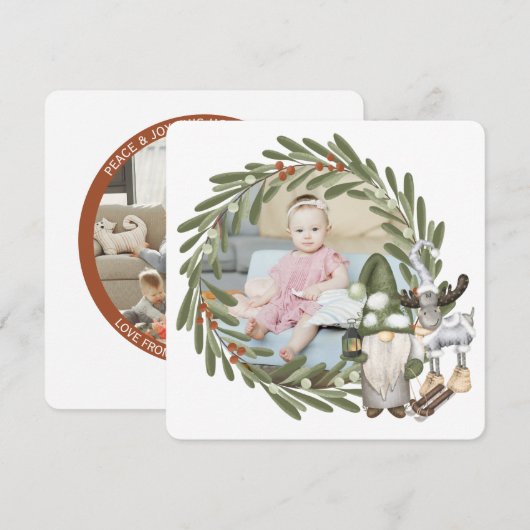 Op kerstmis gepersonaliseerde Gnome Moose Photo Li Feestdagenkaart (Voorkant / Achterkant)