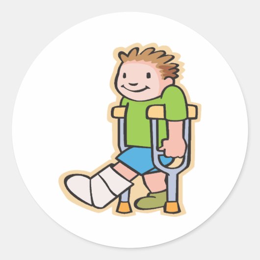 Op krukken ronde sticker (Voorkant)