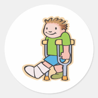 Op krukken ronde sticker