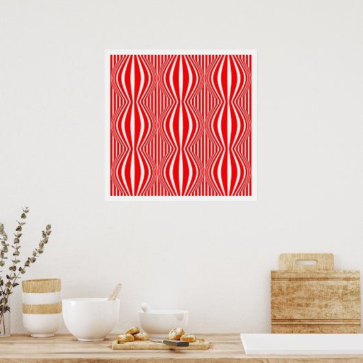 Op Kunstlijnen en bollen 02 - Rood en wit Poster (Keuken)