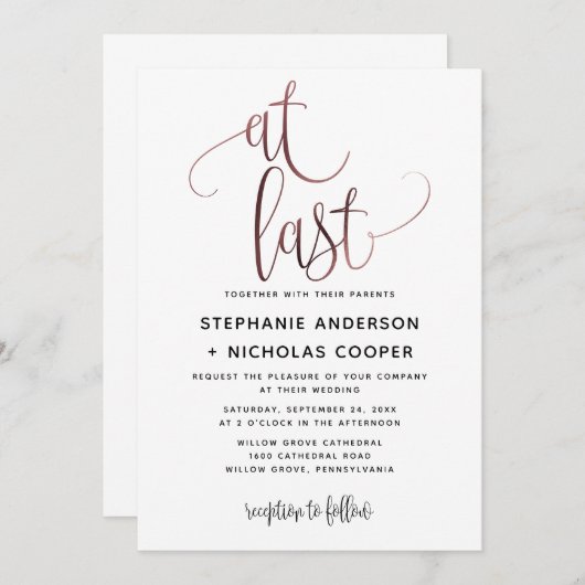 Op laatste Black Roos Gold Script Typography Wedde Kaart (Voorkant / Achterkant)