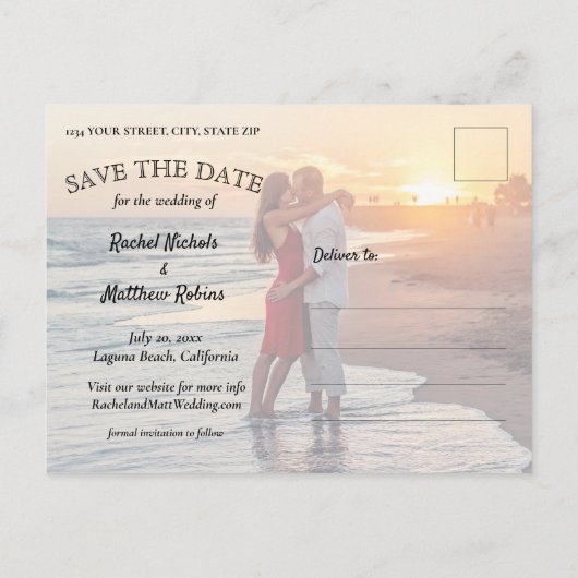 Op laatste eenvoudige moderne fotobruiloft bespaar aankondigingskaart (Achterkant)