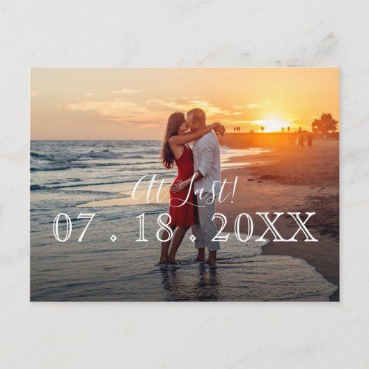 Op laatste eenvoudige moderne fotobruiloft bespaar aankondigingskaart (Voorkant)