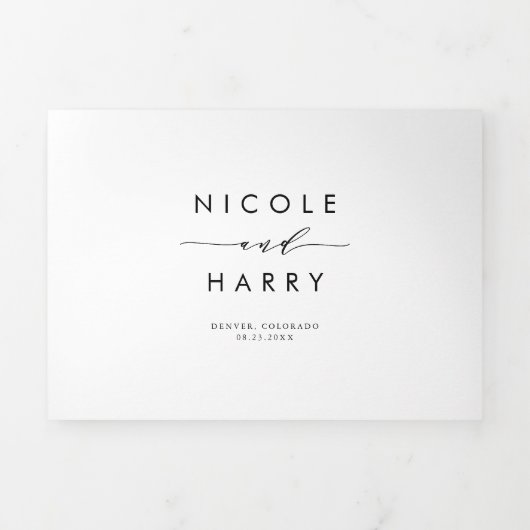 Op laatste zwarte minimalistische scriptweduwen drieluik uitnodiging (Cover)