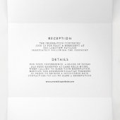 Op laatste zwarte minimalistische scriptweduwen drieluik uitnodiging (Binnenkant midden)