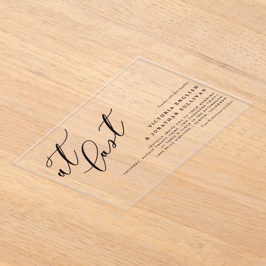 Op laatste zwarte moderne kalligrafie acryl uitnodigingen (Laagn)