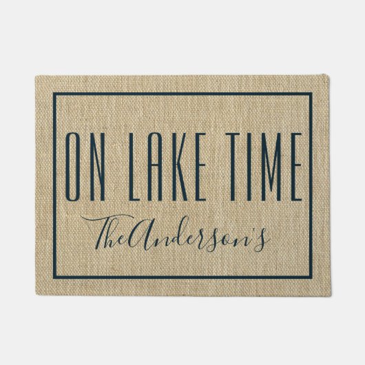 Op Lake Time Personalized Burlap Kijk Doormat Deurmat (Voorkant)