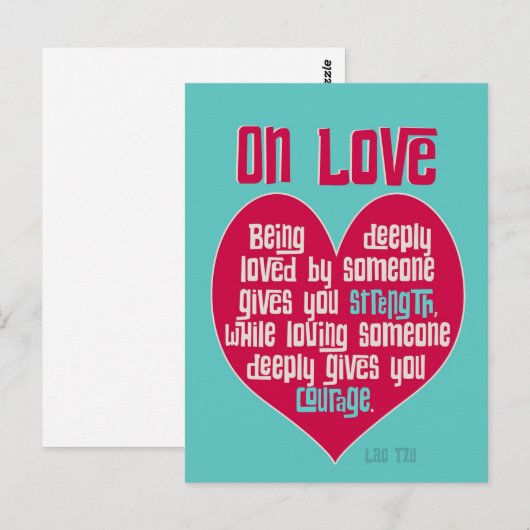 Op liefde. Citaat van Lao Tzu Briefkaart (Voorkant / Achterkant)