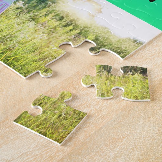 Op maat 4 Foto/ Blauw Groen Rustieke Familie Bloem Legpuzzel (Zijkant)