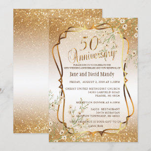 Op maat - 50e gouden glitter huwelijksjubileum kaart