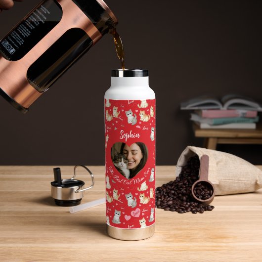 Op maat "Beste kattenmoeder ooit" Hart foto Waterfles (Koffie (Gedraaid) )