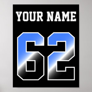 Op maat blauwe nummer 62 gepersonaliseerde T-shirt Poster