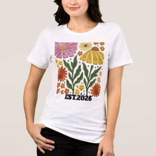 Op maat geborduurde retro wilde bloementuin bloem Tri-Blend shirt