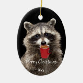 Op maat gedateerde Fun Raccoon Drink Koffie Keramisch Ornament (Voorkant)