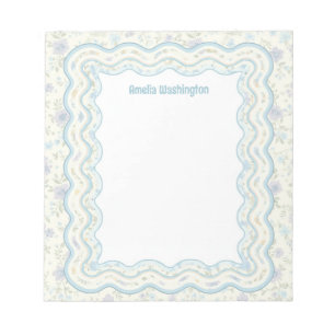 Op maat gegolfde rand vintage bloemen personalisat notitieblok
