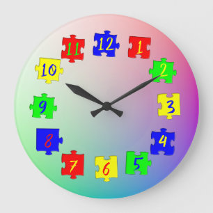 Op Maat Gekleurde Puzzelstukken, Nummers Kinderfot Grote Klok