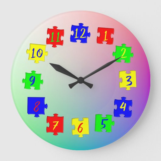 Op Maat Gekleurde Puzzelstukken, Nummers Kinderfot Grote Klok (Voorkant)