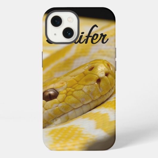 Op maat gele slang close-up ogen iPhone hoesje (Achterkant)