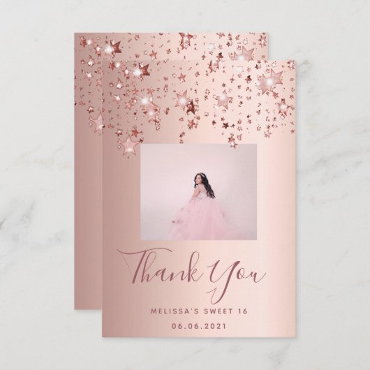 Op maat gemaakt 16 roos gouden roze sterren bedankkaart (Voorkant / Achterkant)