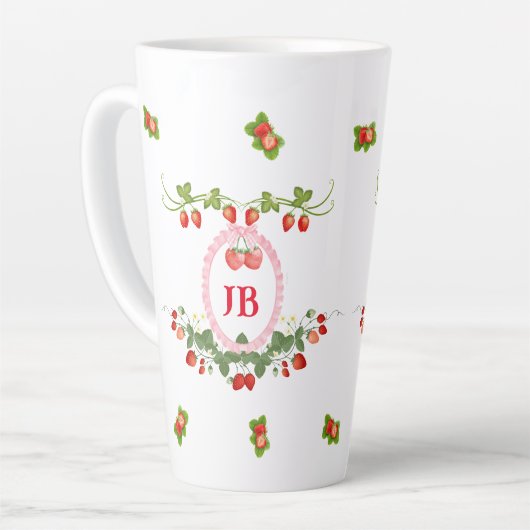 Op maat gemaakt aardbeienmonogram latte mok (Linkerhoek)