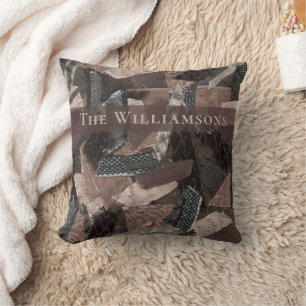 Op maat gemaakt abstract bruin beige grijs lint pa kussen