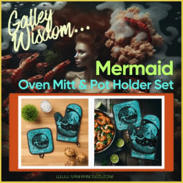 Op maat gemaakt Aqua Blue Mystieke Zeemeermin Gall Ovenwant & Pannenlap Set