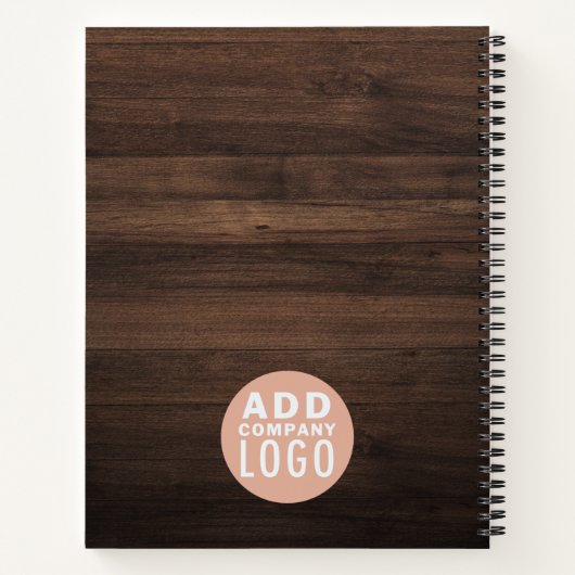 Op maat gemaakt bedrijfslogo met rustige houten ui notitieboek (Achterkant)
