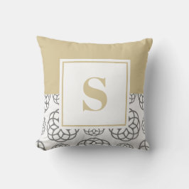 Op maat gemaakt Beige Grijs Patroon met Monogram Kussen