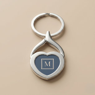 Op maat gemaakt blauwe en vanille omlijst monogram sleutelhanger