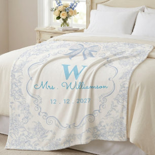 Op maat gemaakt blauwe toile monogram bruidsfeest  sherpa deken