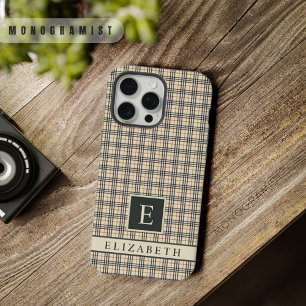 Op maat gemaakt bleekgeel beige zwart geruit patro iPhone 15 pro max case