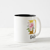 Op maat gemaakt bloemenmonogram initiële naam tweekleurige koffiemok (Voorkant rechts)