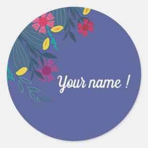 Op maat gemaakt bloemmotief  elegante blauwe eenvo ronde sticker