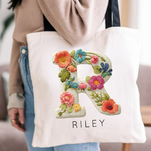 Op maat gemaakt bloemmotief met monogram nep - Moe Tote Bag