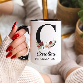 Op maat gemaakt bloemmotief monogram mok cadeau vo
