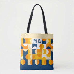 Op maat gemaakt donkerblauw zonnig geel retro art tote bag
