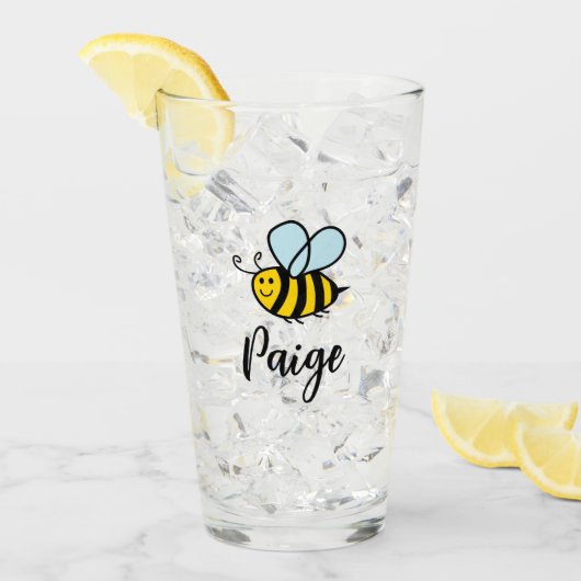 Op maat gemaakt drinkglas met leuk geanimeerd bije glas (Voorkant ijs)
