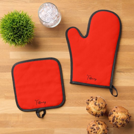 Op maat gemaakt effen rode Kerststijl Ovenwant & Pannenlap Set (Top down)