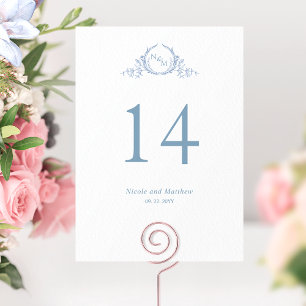 Op maat gemaakt, elegant blauw monogram trouwtafel