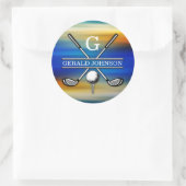 Op maat gemaakt elegant golf monogram ontwerp ronde sticker (Tas)
