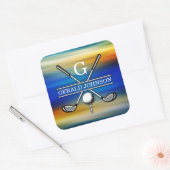 Op maat gemaakt elegant golf monogram ontwerp vierkante sticker (Envelop)