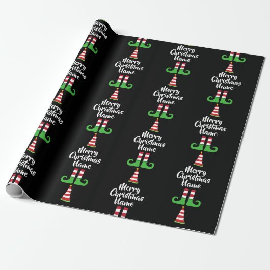Op maat gemaakt Elf-patroon Persoonlijke Kerstverp Cadeaupapier (Uitgerold)