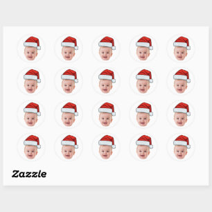 Op maat gemaakt gezichtsfoto Kerstman Hoed Kerstmi Ronde Sticker