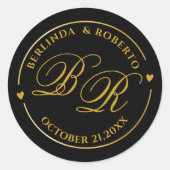 Op maat gemaakt gouden monogram trouwliefde ronde sticker (Voorkant)