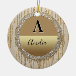 Op maat gemaakt gouden monogramcadeau voor bruilof keramisch ornament