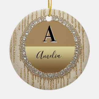 Op maat gemaakt gouden monogramcadeau voor bruilof keramisch ornament