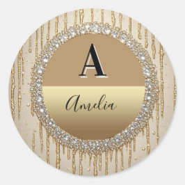 Op maat gemaakt gouden monogramcadeau voor bruilof ronde sticker