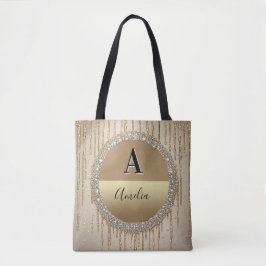 Op maat gemaakt gouden monogramcadeau voor bruilof tote bag
